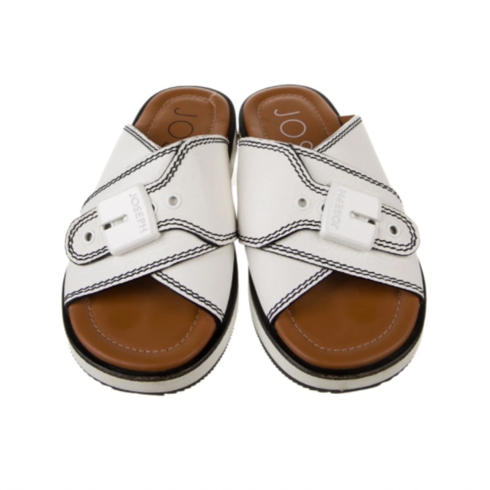 JOSEPH Leather Colorblock Pattern Slides - Picture 3 of 5